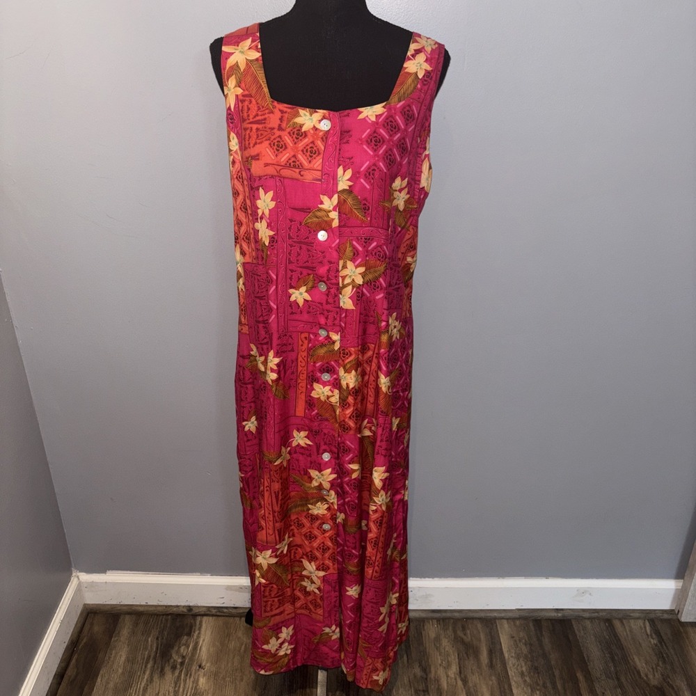 Vintage Coldwater Creek Vibrant Floral Silk Blend Maxi Dress Size 12 Vacation